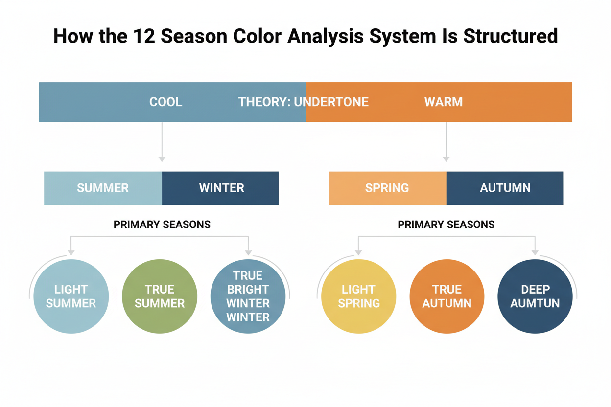 12 Season Color Analysis vs 16 Season section visual for How the 12 Season Color Analysis System Is Structured
