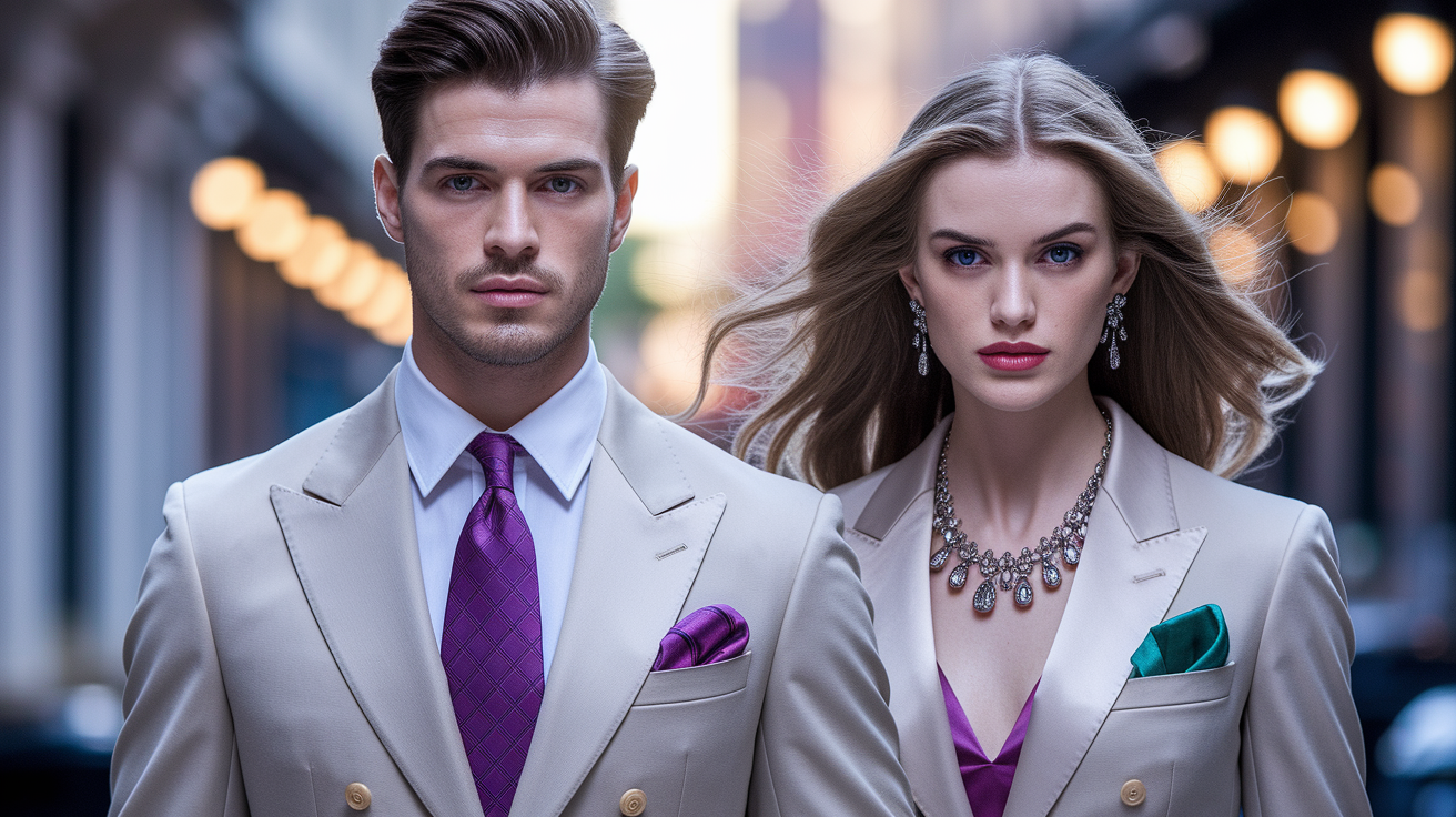 Guide to using accessories like ties and pocket squares to create contrast with suit colors for pale skin