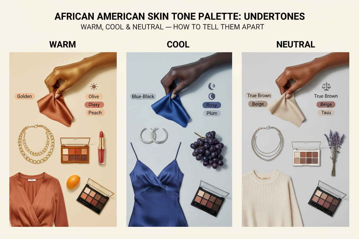 African American Skin Tone Palette section visual for Warm, Cool, and Neutral Undertones in Darker Skin: How to Tell Them Apart