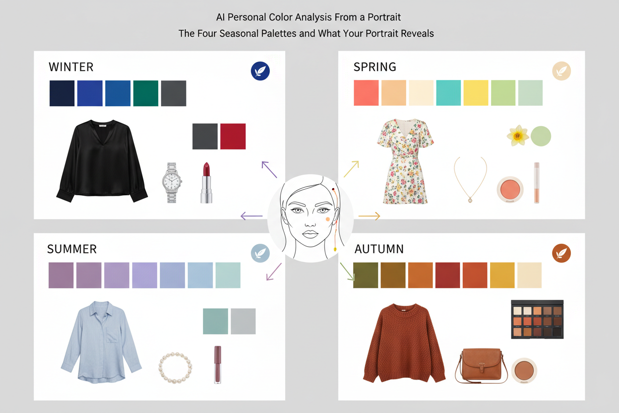 AI Personal Color Analysis From a Portrait section visual for The Four Seasonal Palettes and What Your Portrait Reveals