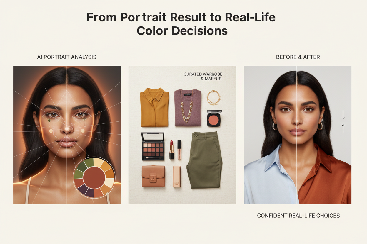 AI Personal Color Analysis From a Portrait section visual for From Portrait Result to Real-Life Color Decisions