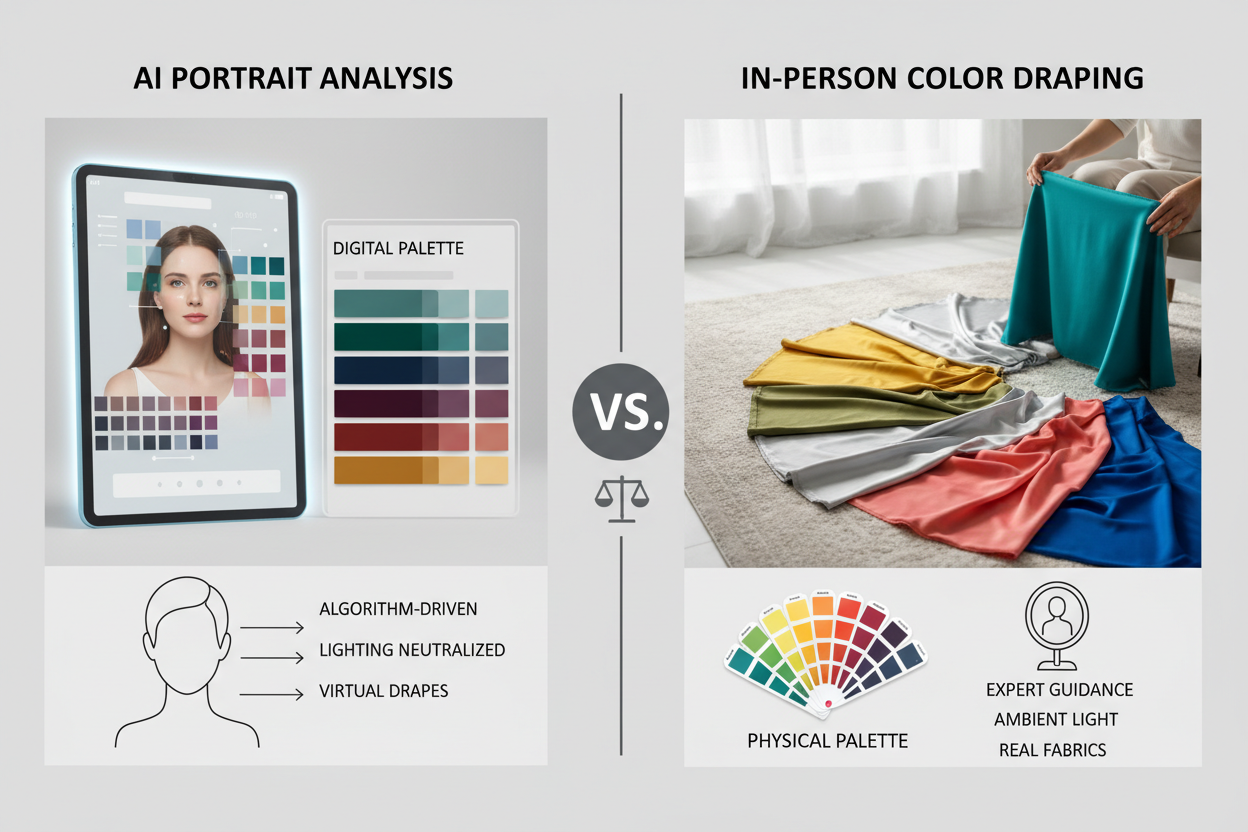 AI Personal Color Analysis From a Portrait section visual for AI Portrait Analysis vs. In-Person Color Draping: Key Differences