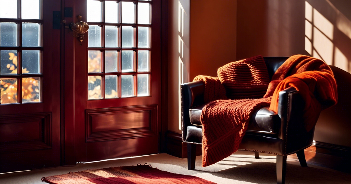 Cozy autumn fabrics draped over wooden surface showcasing textures and fall colors