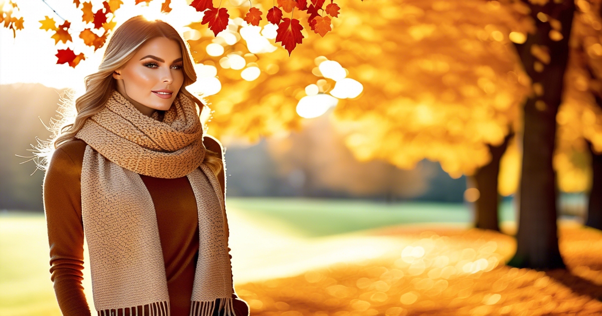 Realistic autumn fashion scene showing people in fall clothing colors and seasonal outfits