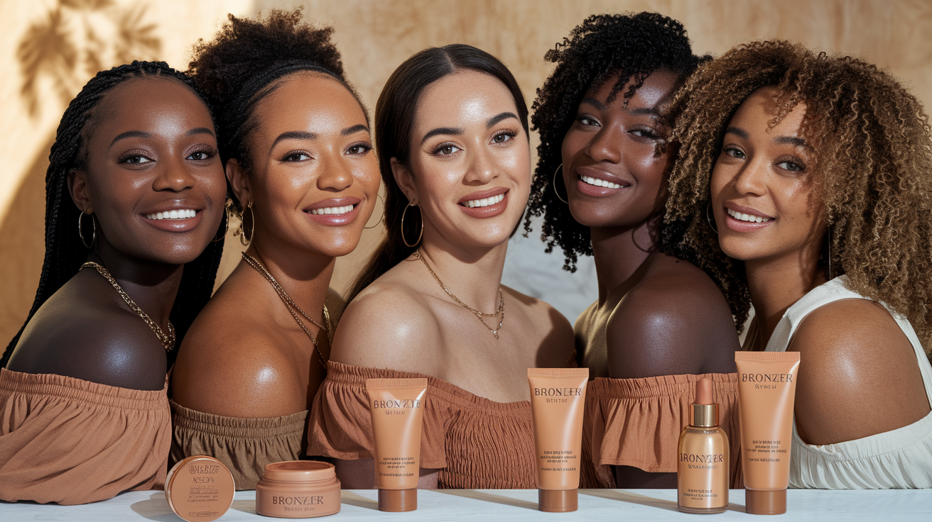 Complete makeup and styling guide for beige skin tones - foundation, blush, eyeshadow, and clothing recommendations