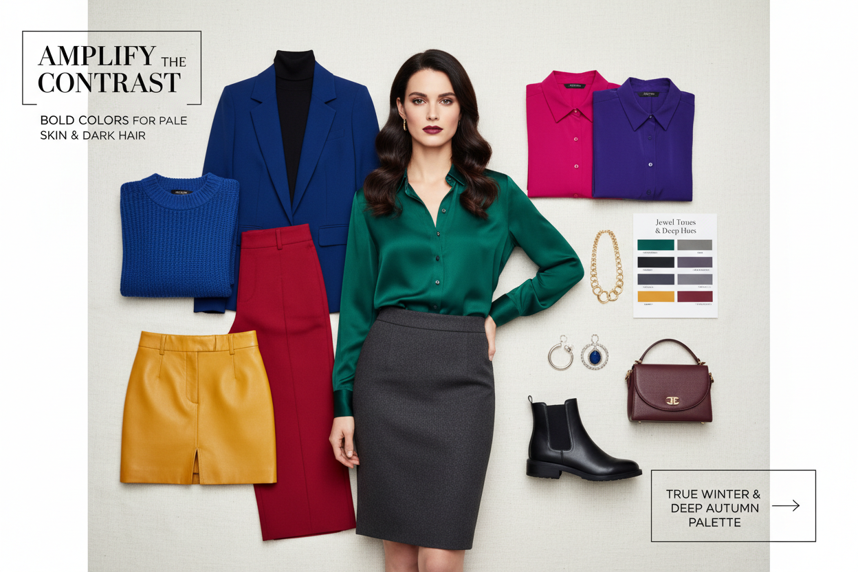 Best Clothing Colors for Brunettes With Fair Skin section visual for Clothing Colors That Amplify the Contrast: Bold Picks for Pale Skin and Dark Hair