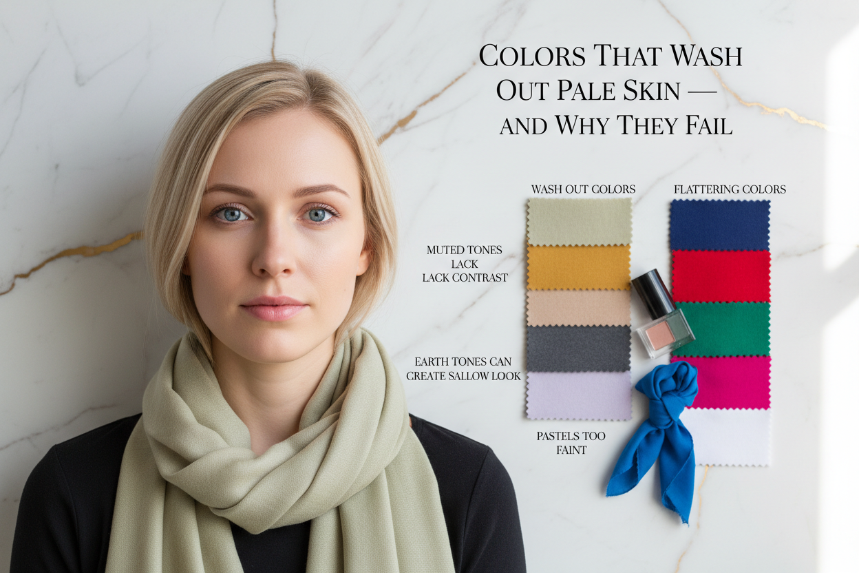 Best Colors for Blondes With Blue Eyes and Pale Skin section visual for Colors That Wash Out Pale Skin — and Why They Fail