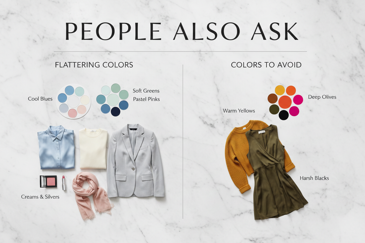 Best Colors for Blondes With Blue Eyes and Pale Skin section visual for People Also Ask