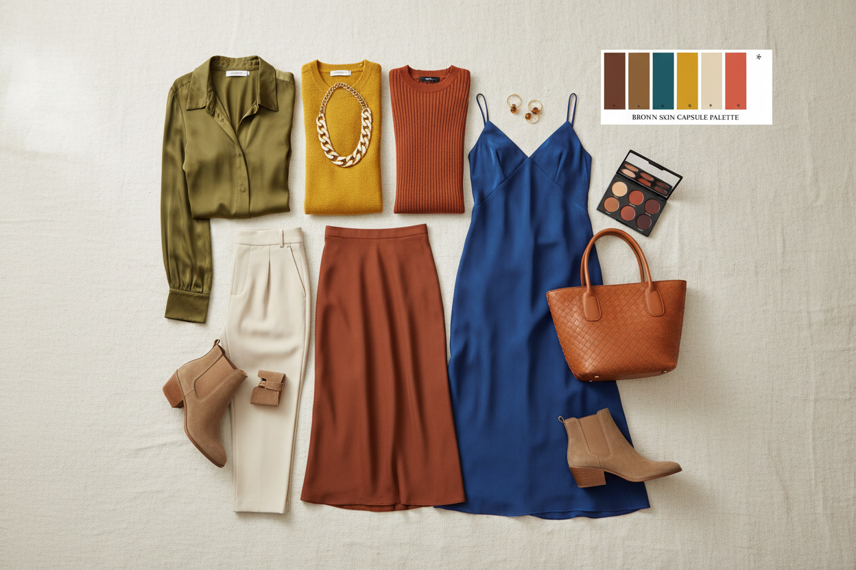 Best Colors for Brown Skin Tone section visual for Building a Capsule Wardrobe Palette Around Your Brown Skin Tone