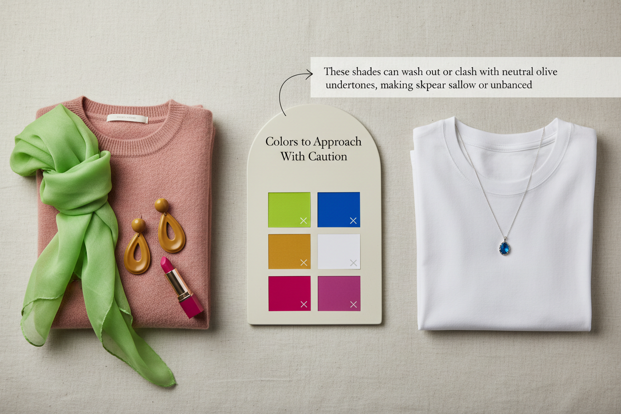Best Colors for Neutral Olive Skin section visual for Colors to Approach With Caution