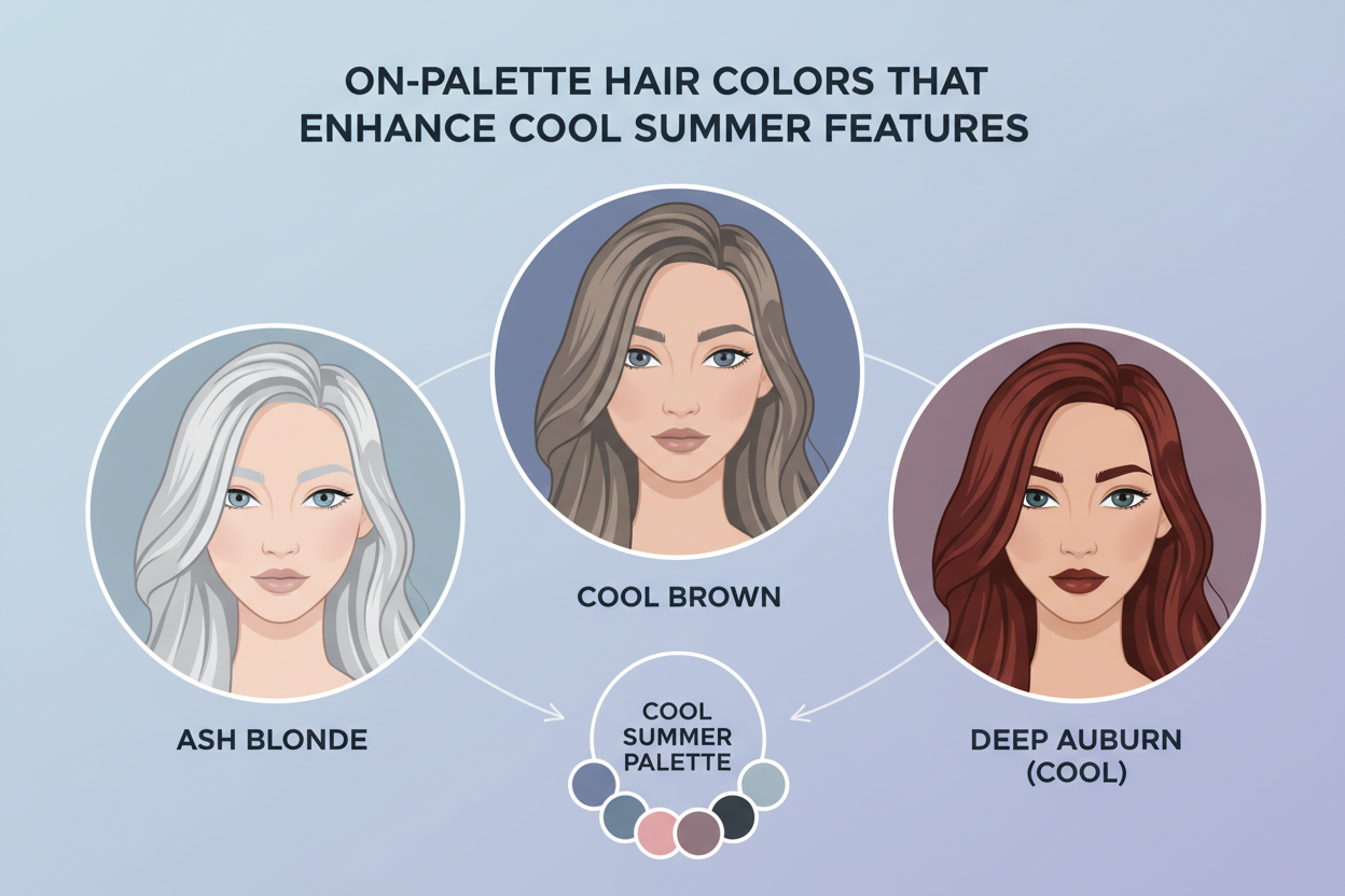 Best Hair Colors for Cool Summer Palette section visual for On-Palette Hair Colors That Enhance Cool Summer Features