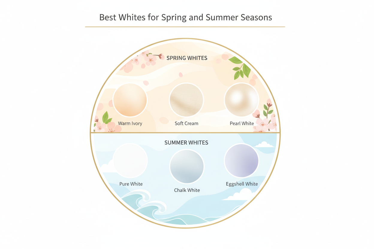 Best White Shades for Each Color Season section visual for Best Whites for Spring and Summer Seasons