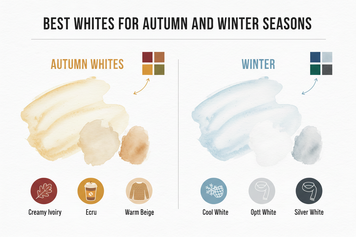 Best White Shades for Each Color Season section visual for Best Whites for Autumn and Winter Seasons