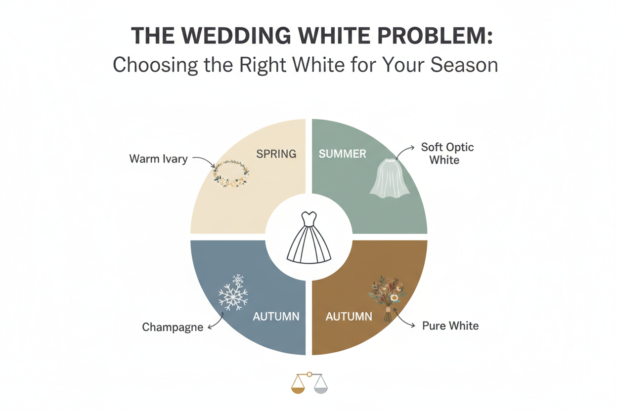 Best White Shades for Each Color Season section visual for The Wedding White Problem: Choosing the Right White for Your Season