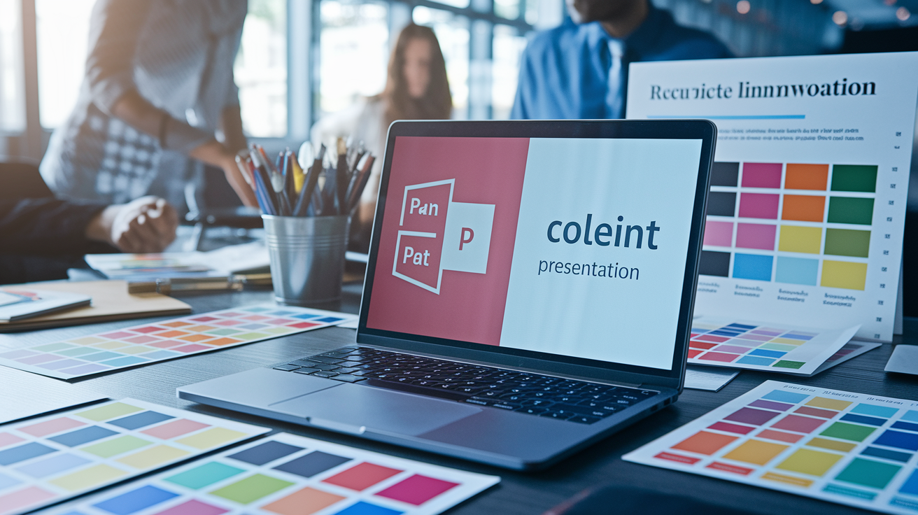 Guide to aligning PowerPoint color palettes with brand identity showing professional color coordination