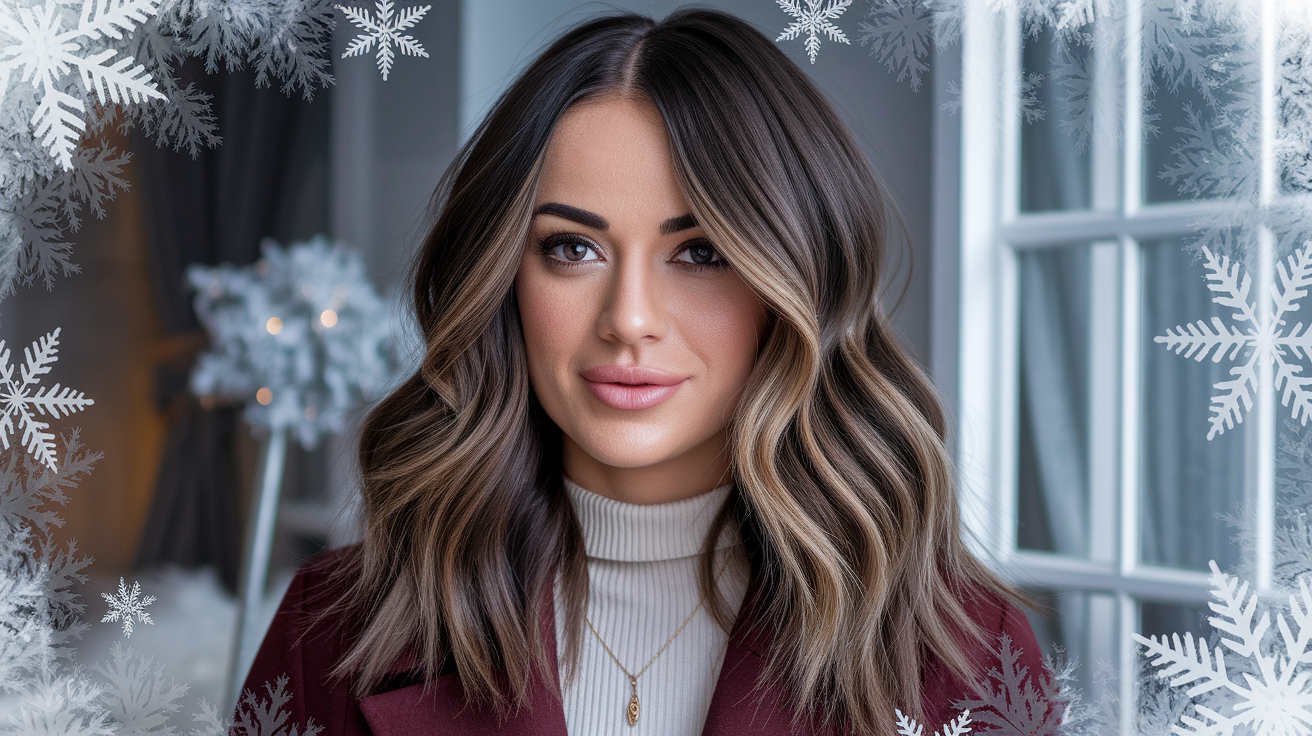 Advanced brown hair color techniques including highlights, lowlights, and balayage for winter