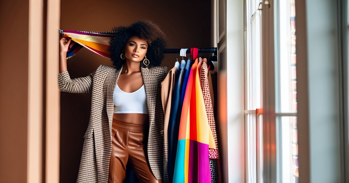 Confident woman with brown skin demonstrating styling techniques for clothing colors