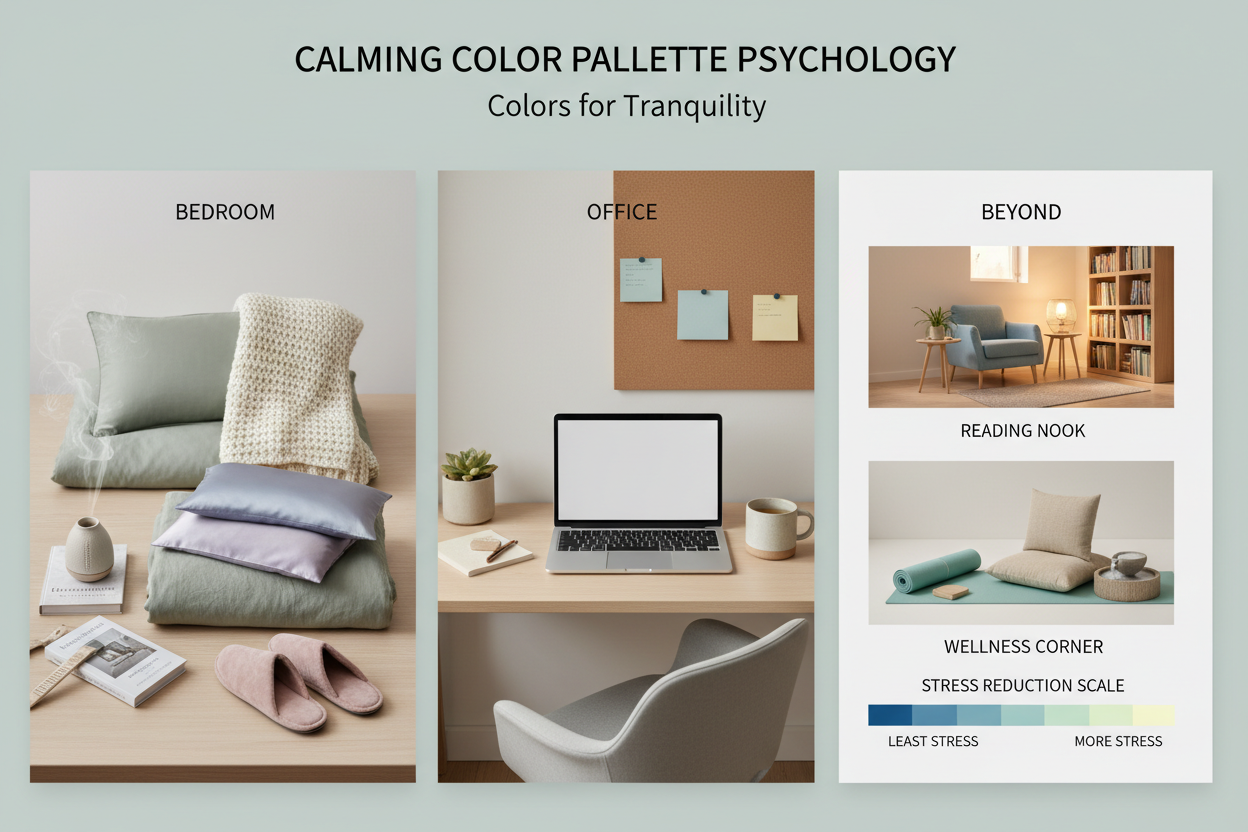 Calming Color Palette Psychology section visual for Applying Calming Palettes to Real Spaces: Bedroom, Office, and Beyond