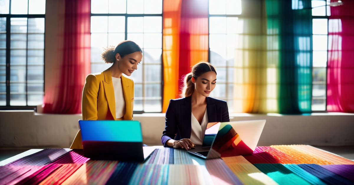 Two women seated at a table during color analysis consultation meeting
