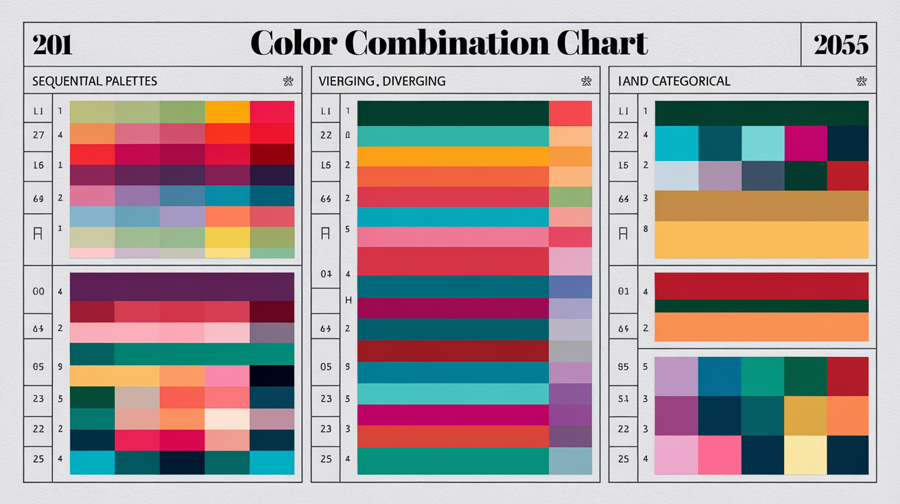 Color combination chart showing sequential, diverging, and categorical palettes