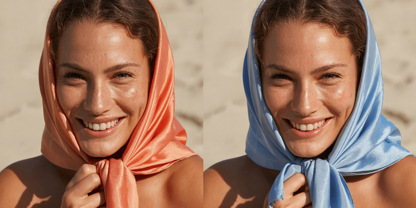Controlled color draping pairs comparing warm cool light deep clear and muted fabrics near the face