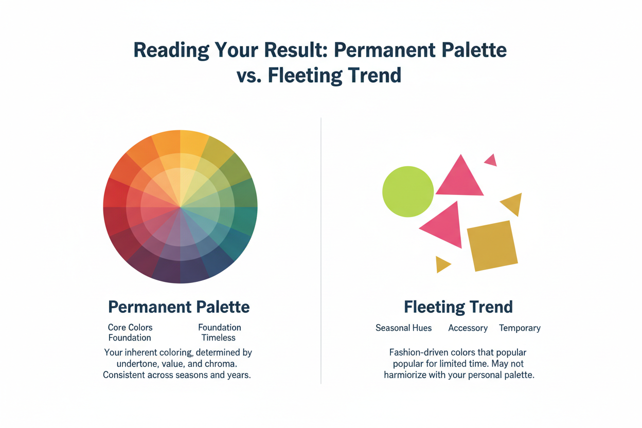 Color Season Quiz With Photo: Is It Reliable section visual for Reading Your Result: Permanent Palette vs. Fleeting Trend