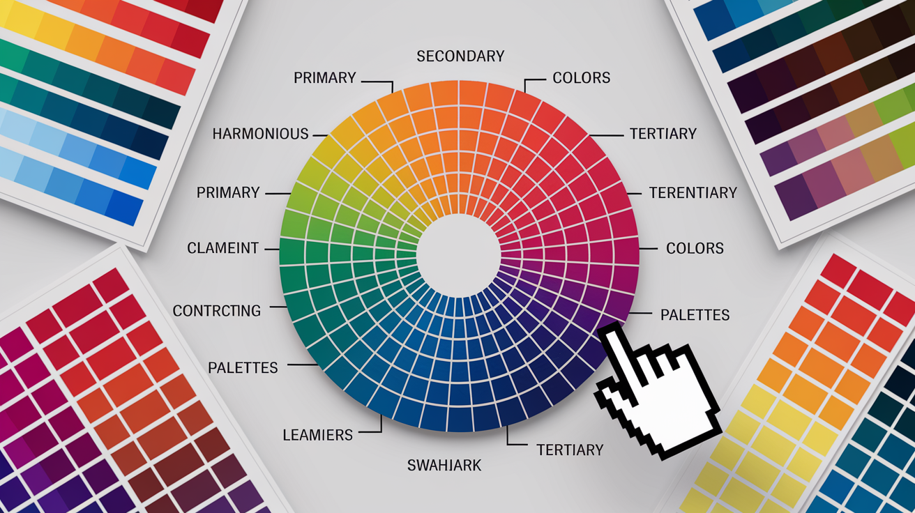 Detailed color wheel showing primary, secondary, and tertiary colors with relationship examples