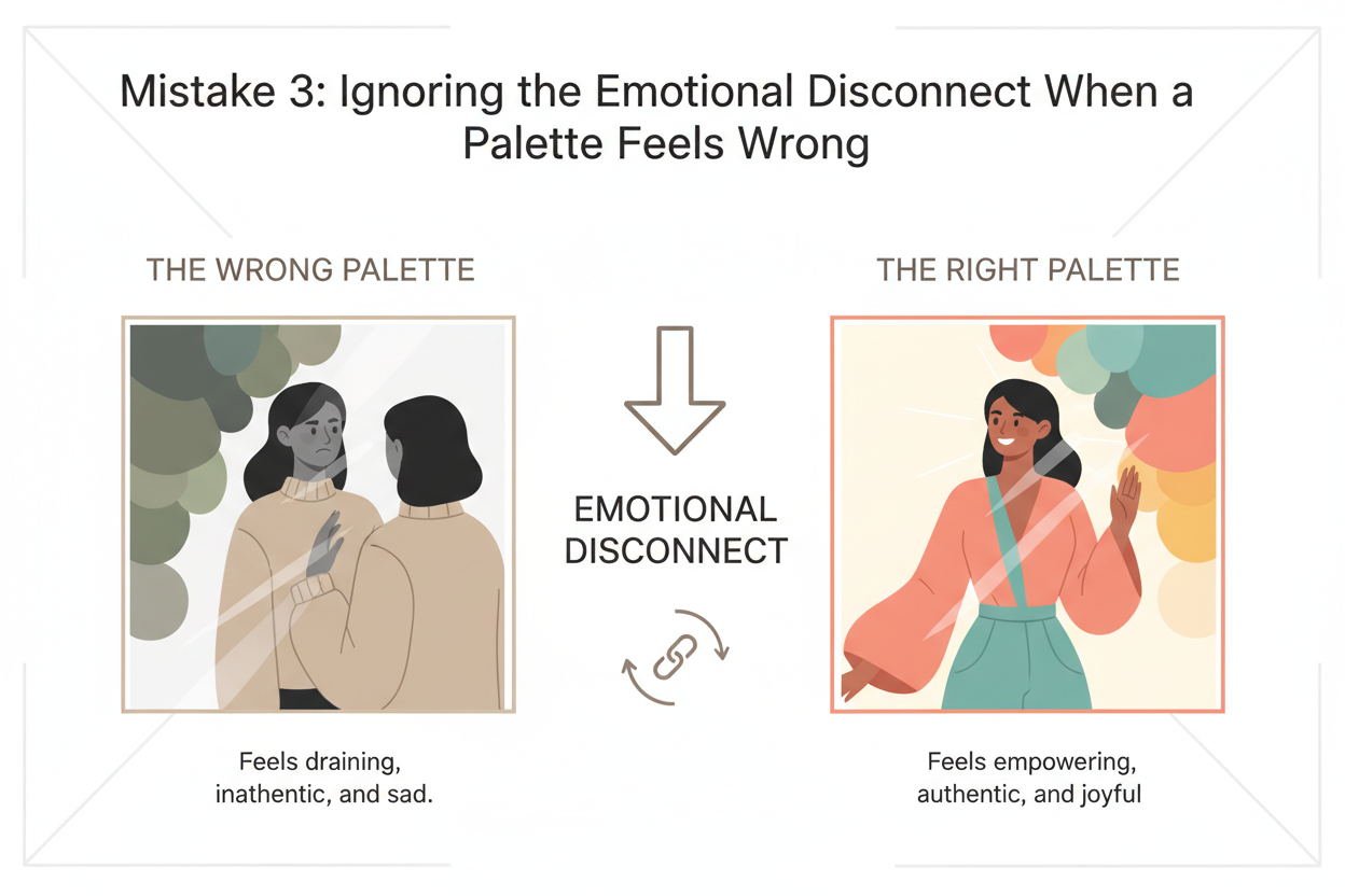 Common Seasonal Color Analysis Mistakes section visual for Mistake 3: Ignoring the Emotional Disconnect When a Palette Feels Wrong