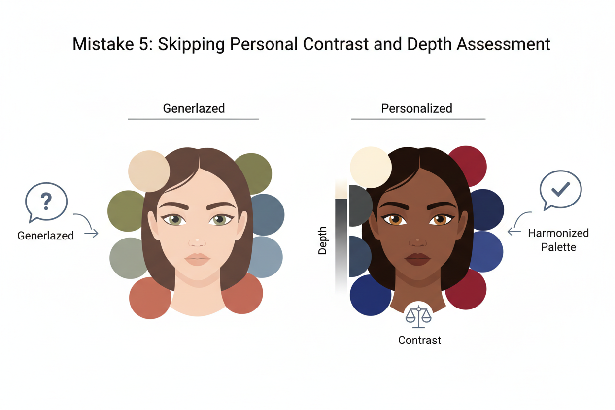Common Seasonal Color Analysis Mistakes section visual for Mistake 5: Skipping Personal Contrast and Depth Assessment