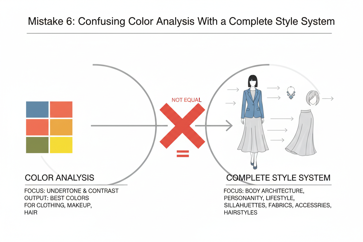 Common Seasonal Color Analysis Mistakes section visual for Mistake 6: Confusing Color Analysis With a Complete Style System