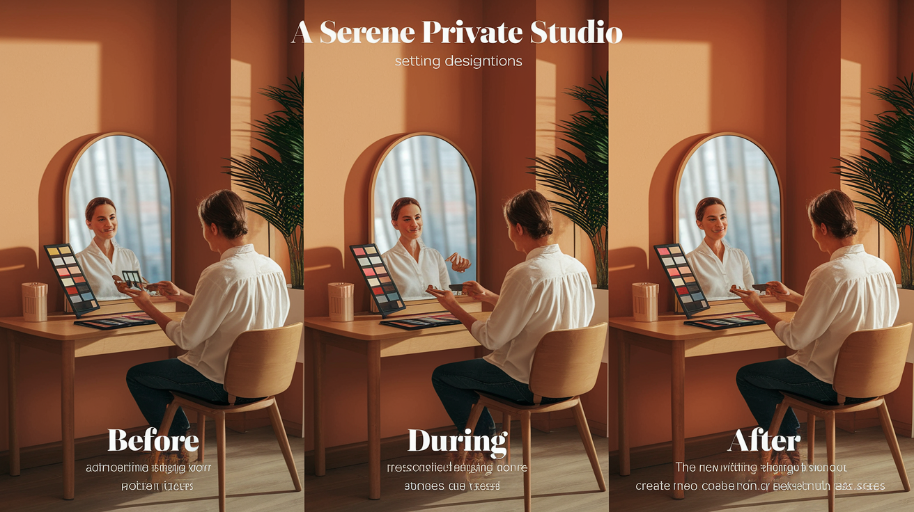 Color consultation experience showing before, during, and after the professional analysis process