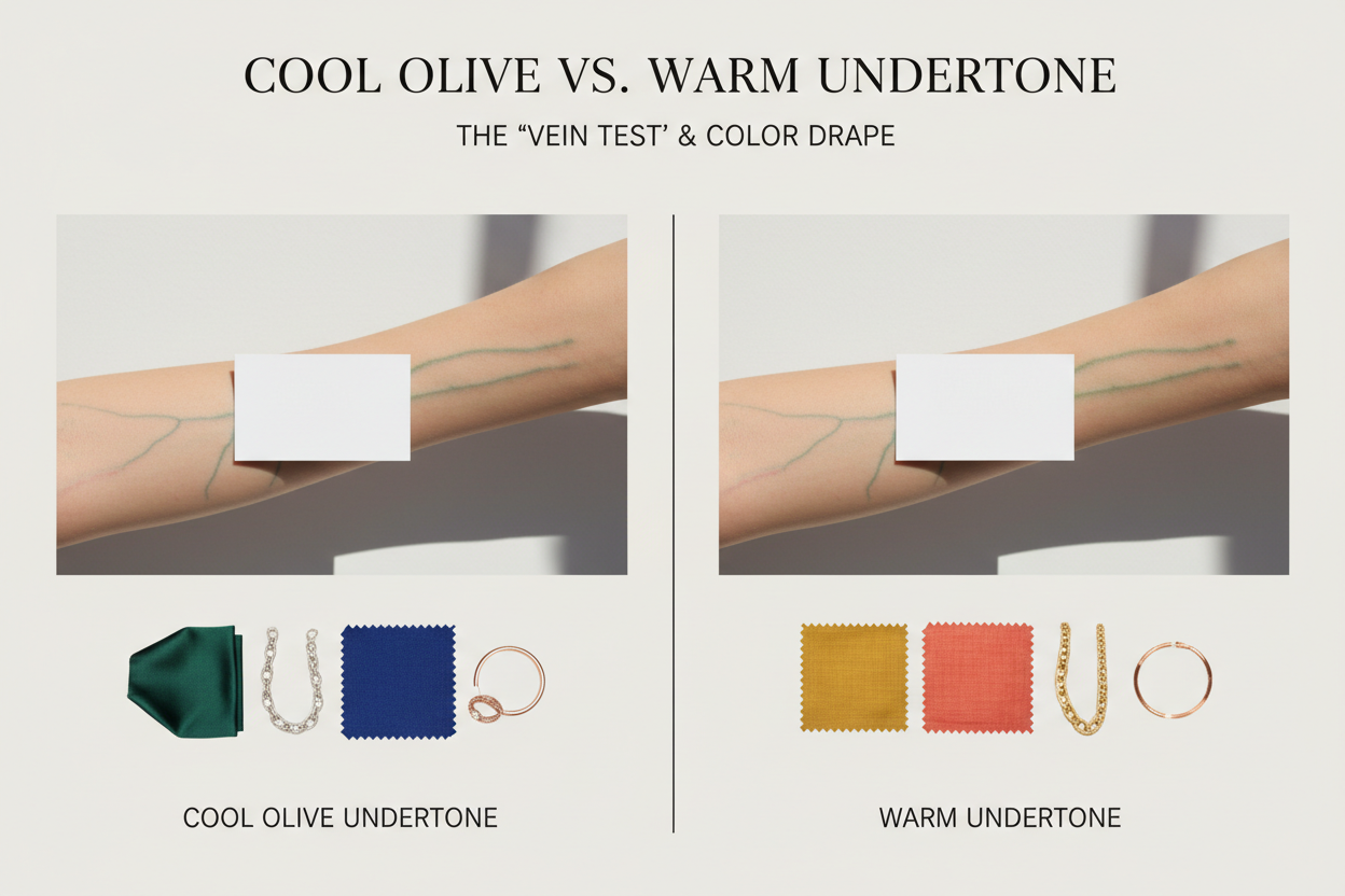 Cool Olive Skin Tone Colors section visual for How to Tell If You Have a Cool Olive Undertone