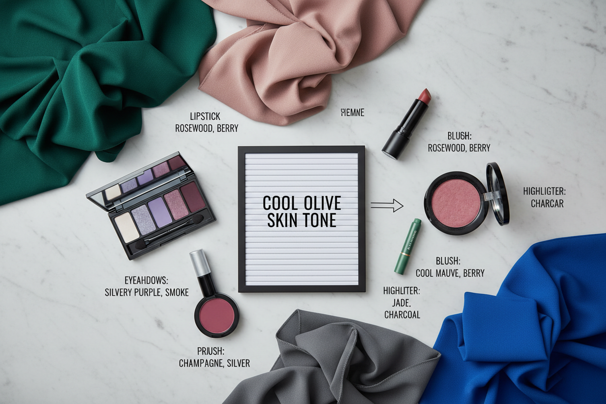 Cool Olive Skin Tone Colors section visual for Makeup Colors That Work With Cool Olive Skin