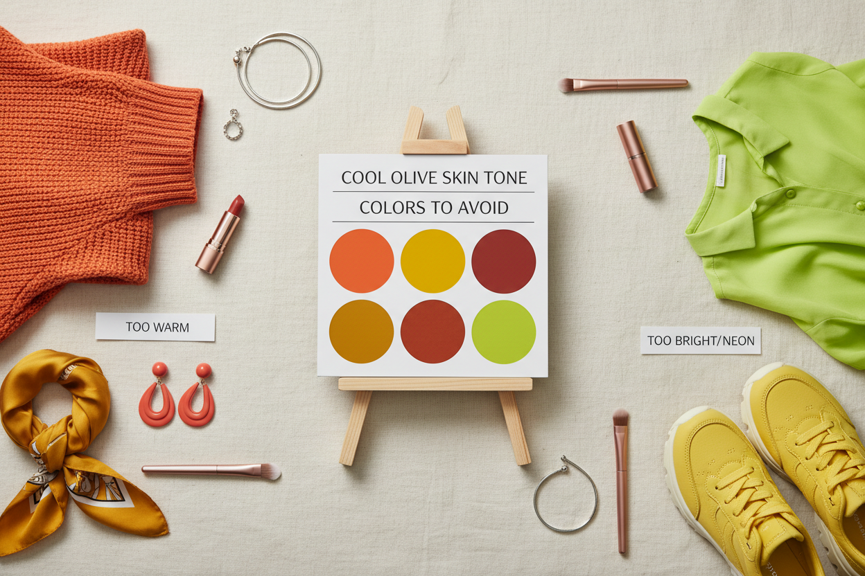 Cool Olive Skin Tone Colors section visual for Colors to Avoid With a Cool Olive Skin Tone
