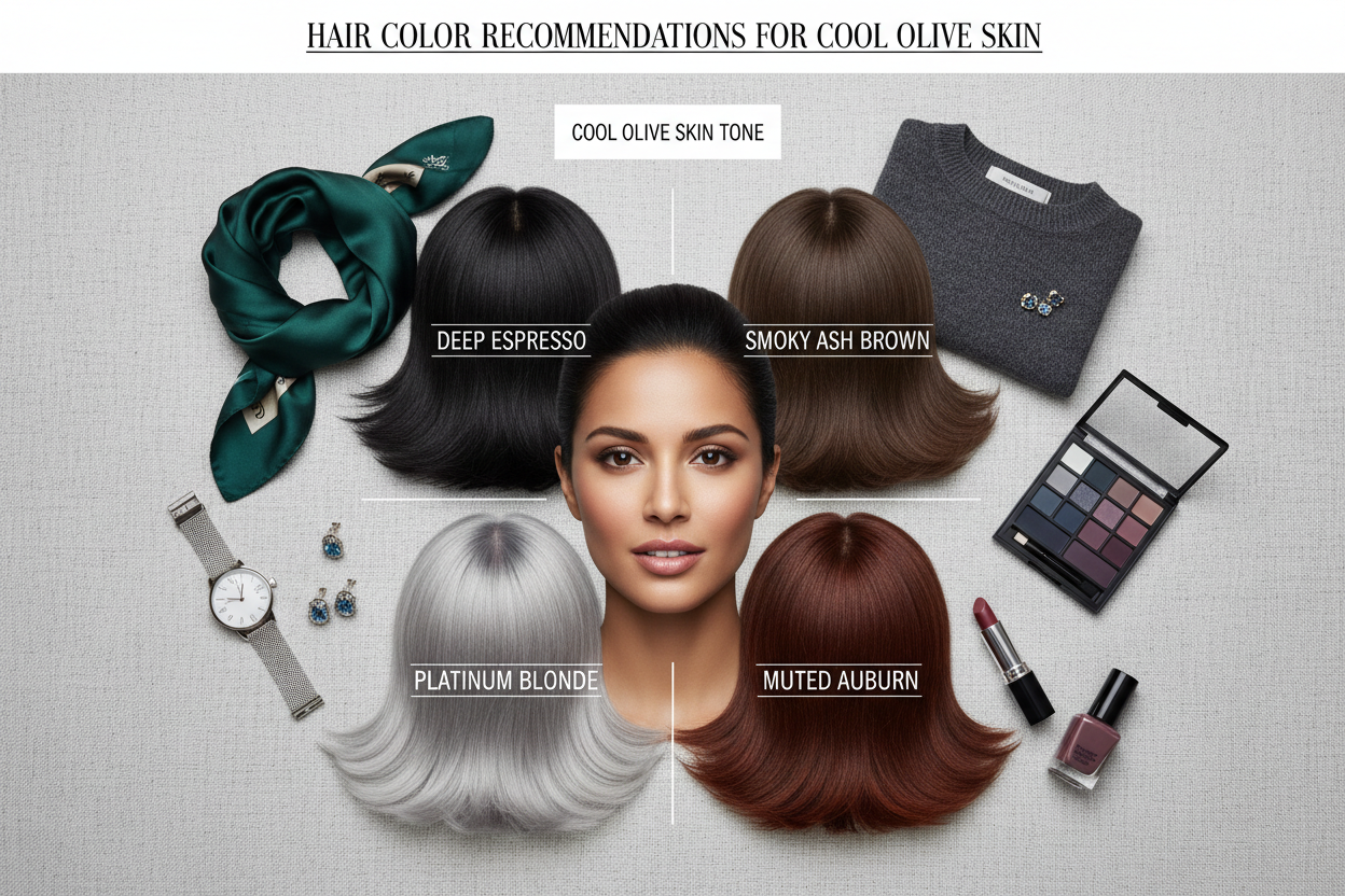 Cool Olive Skin Tone Colors section visual for Hair Color Recommendations for Cool Olive Skin