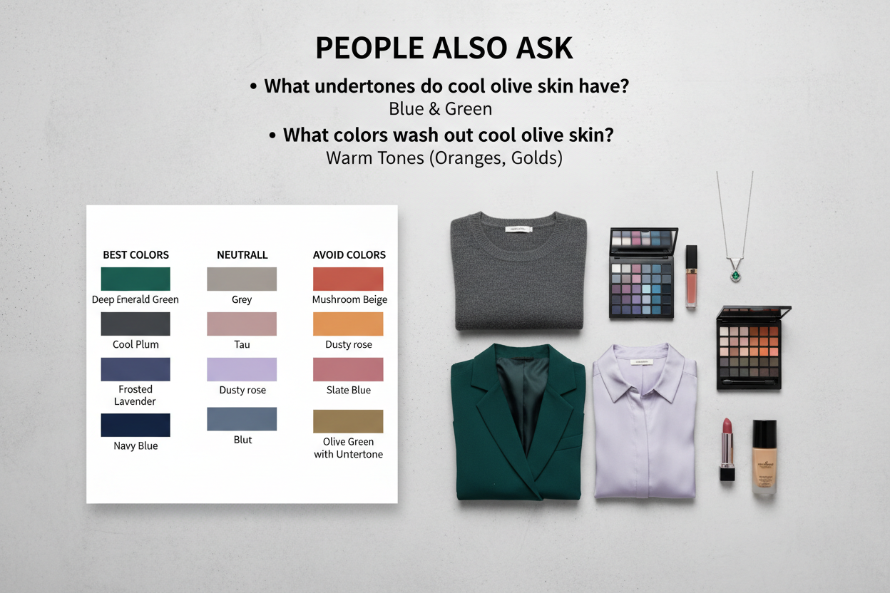 Cool Olive Skin Tone Colors section visual for People Also Ask
