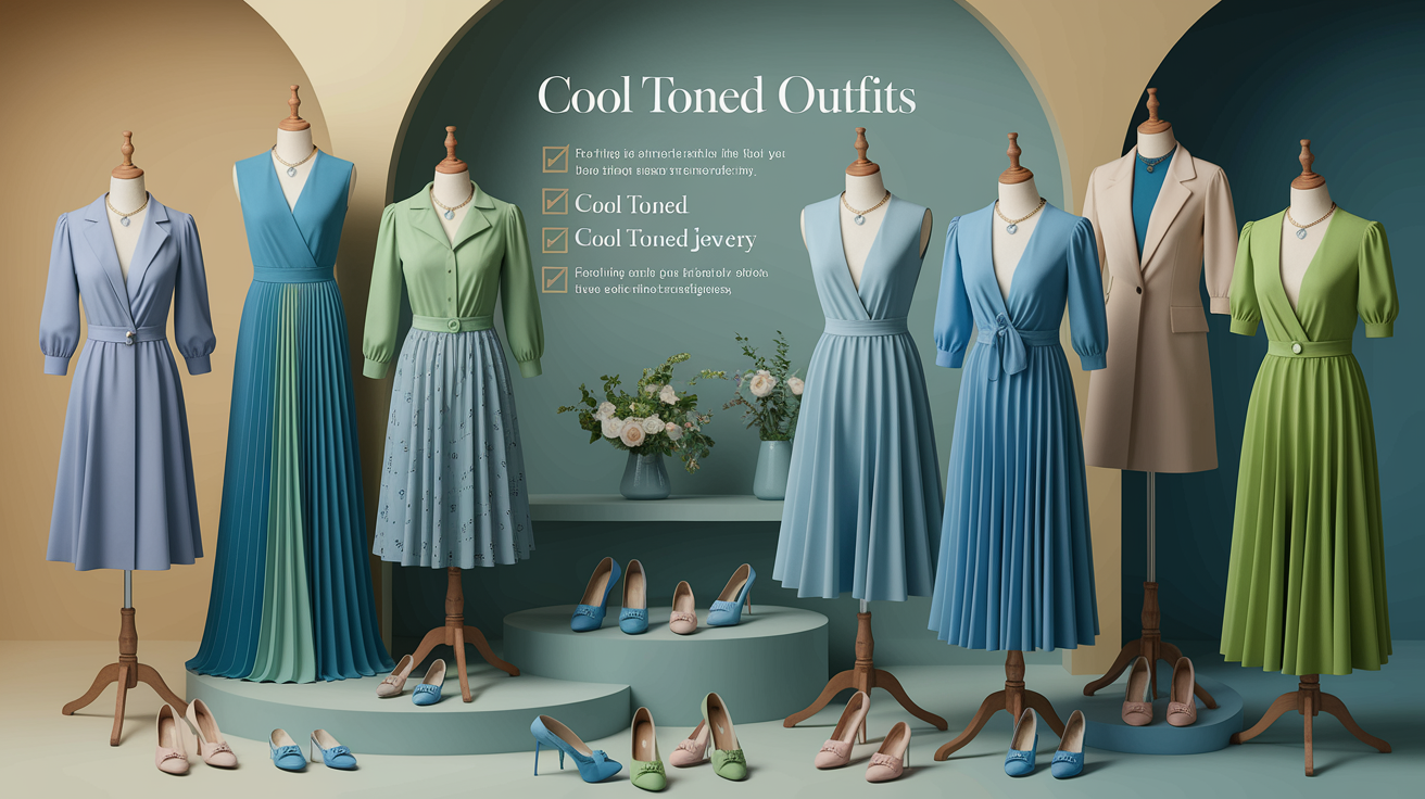 Complete outfit guide for cool skin tones - monochromatic looks, analogous pairings, and complementary accents