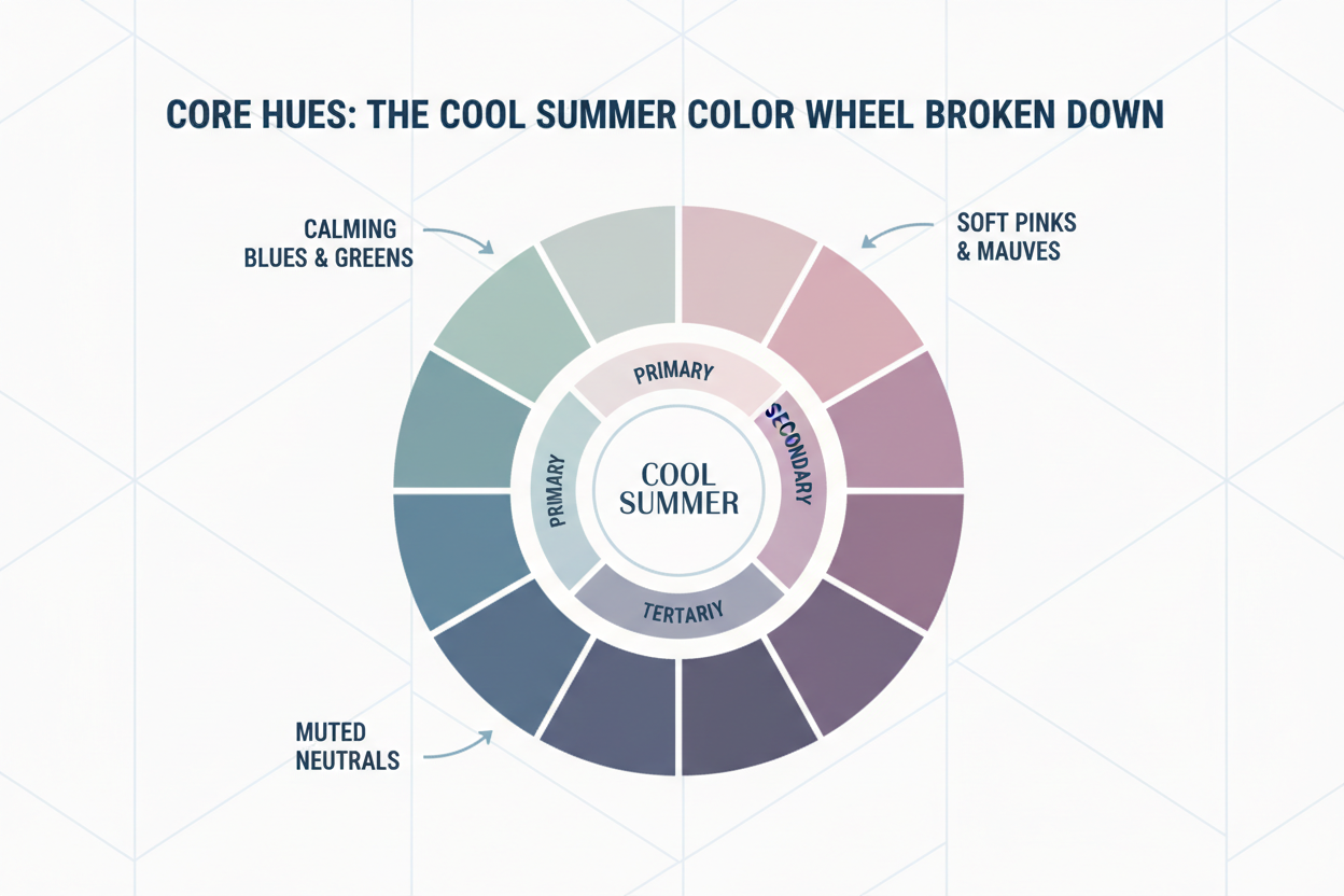 Cool Summer Color Palette Guide section visual for Core Hues: The Cool Summer Color Wheel Broken Down