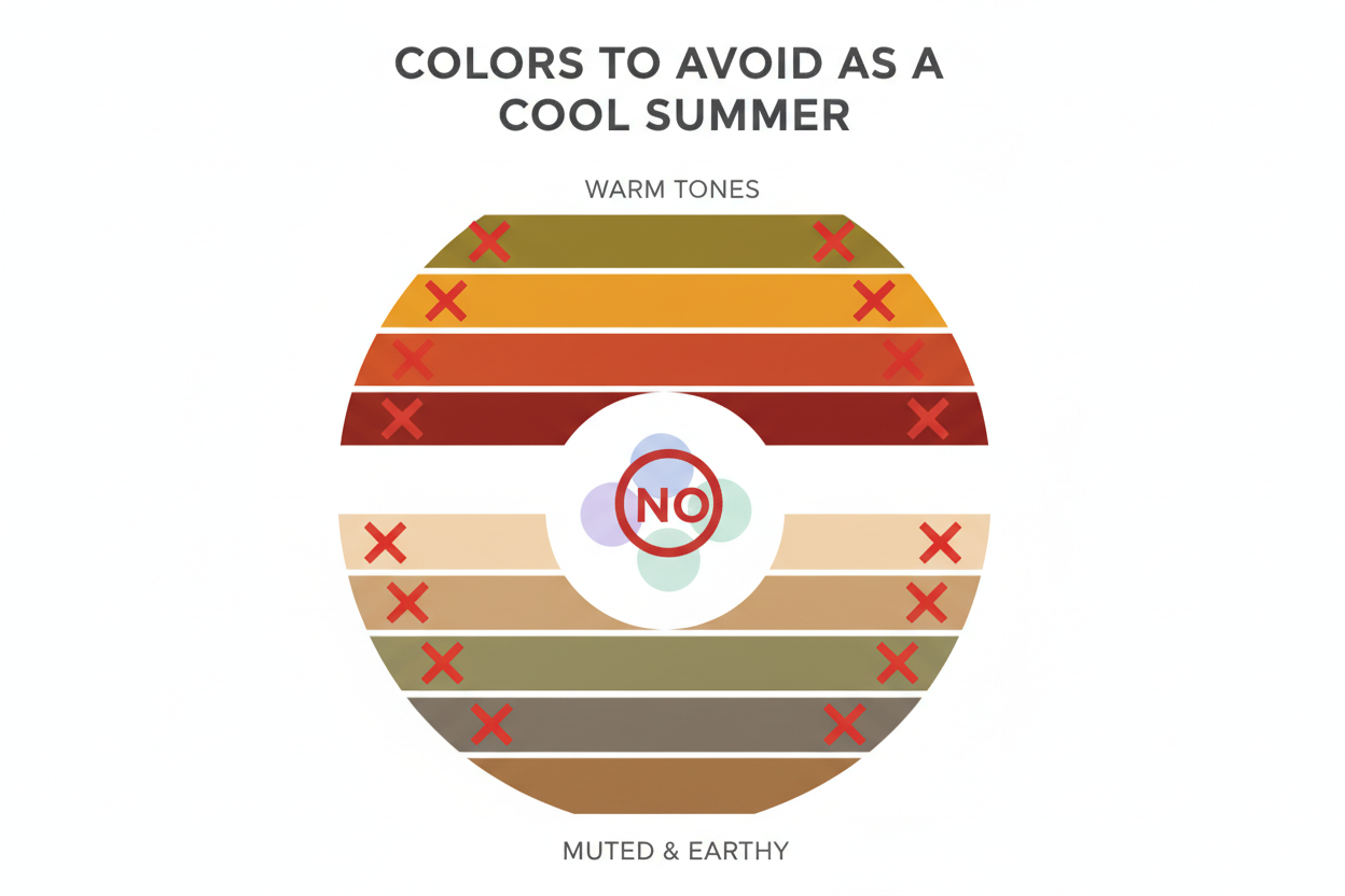 Cool Summer Color Palette Guide section visual for Colors to Avoid as a Cool Summer
