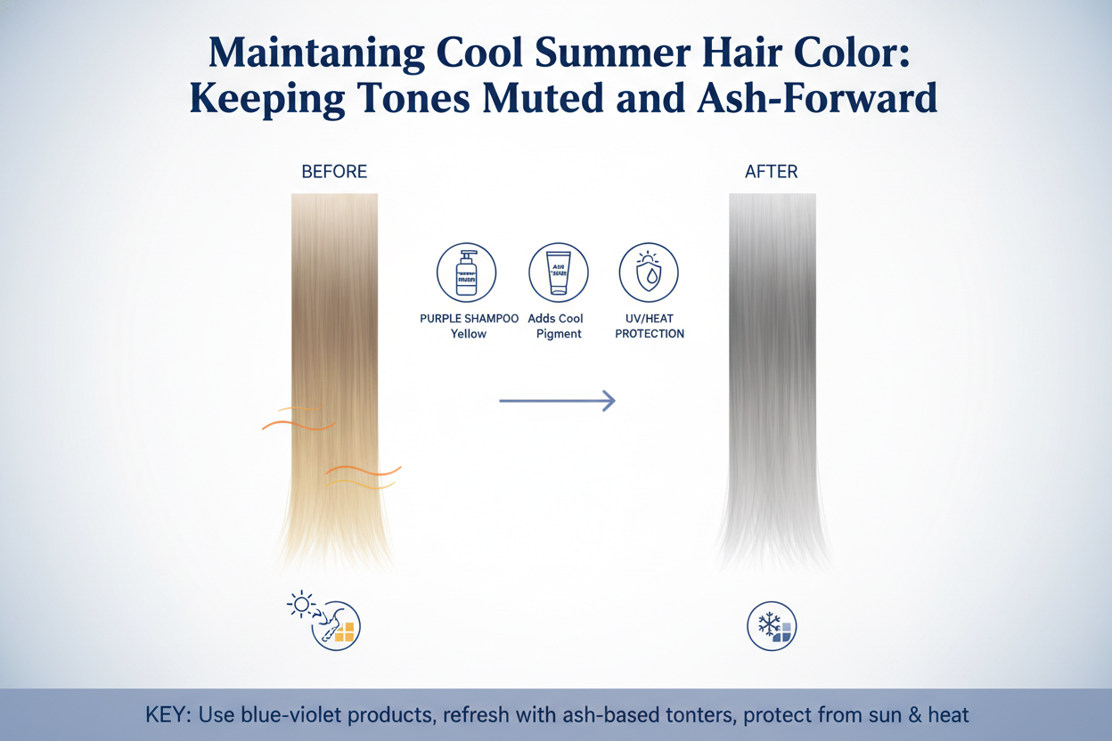 Cool Summer Hair Colors and Highlights section visual for Maintaining Cool Summer Hair Color: Keeping Tones Muted and Ash-Forward