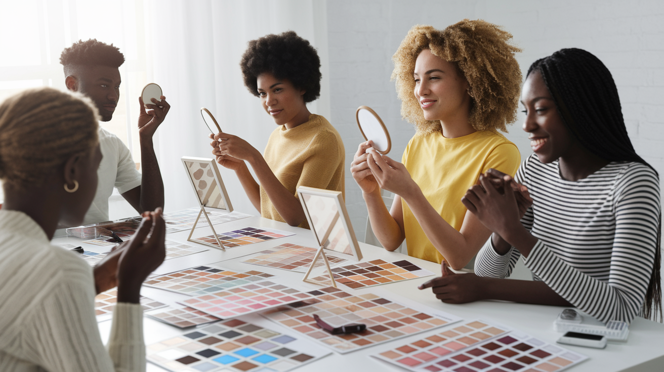 Step-by-step undertone testing process for dark skin including vein test and jewelry comparison