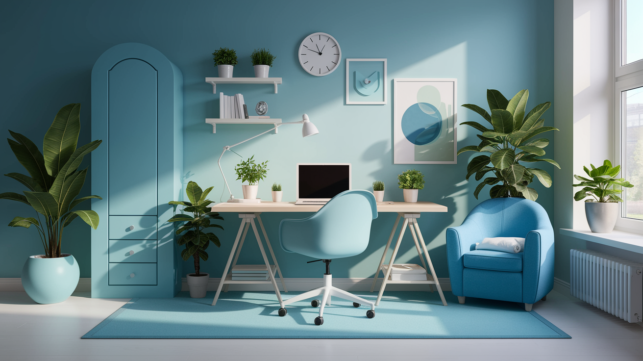 Psychological impact of cool tones showing calming blues and greens in design contexts