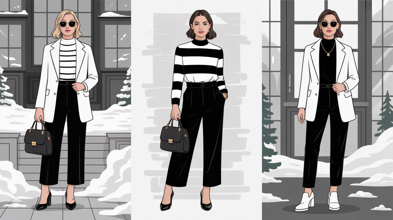 Black and white fashion styling with Cool Winter palette showing elegant contrast combinations
