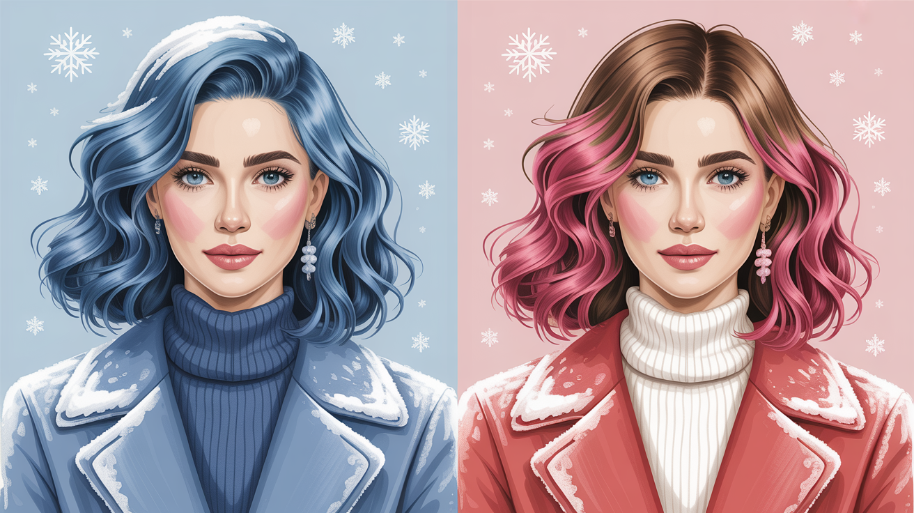 Cool Winter styling for different hair colors showing blonde and brunette models wearing Cool Winter colors