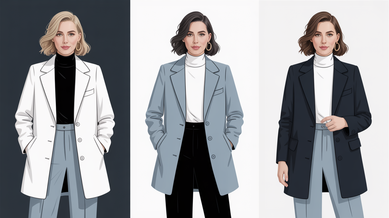 Cool Winter high contrast styling showing dramatic color combinations and sophisticated fashion looks