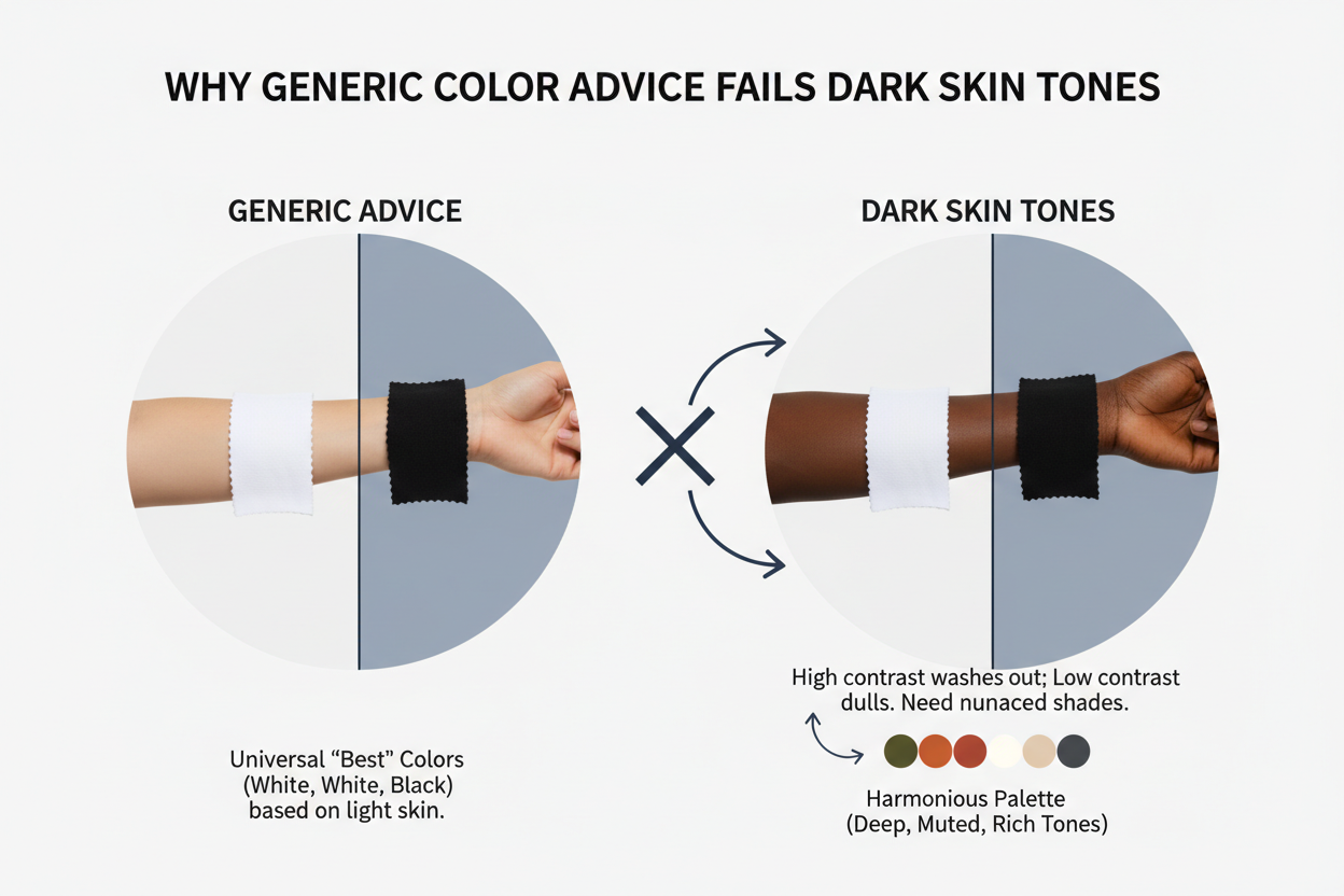 Dark Skin Tone Palette Guide section visual for Why Generic Color Advice Fails Dark Skin Tones