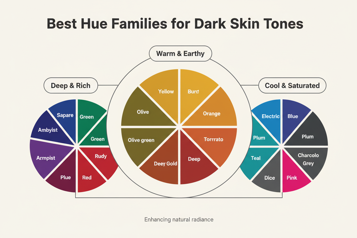 Dark Skin Tone Palette Guide section visual for Best Hue Families for Dark Skin Tones