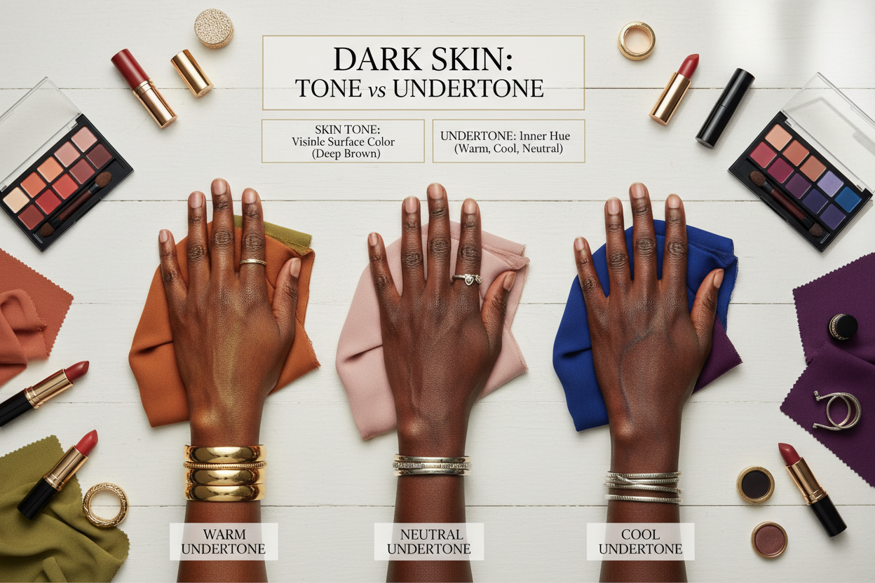 Dark Skin Warm vs Cool Undertone section visual for Skin Tone vs Undertone: Why Dark Skin Makes the Distinction Even More Important