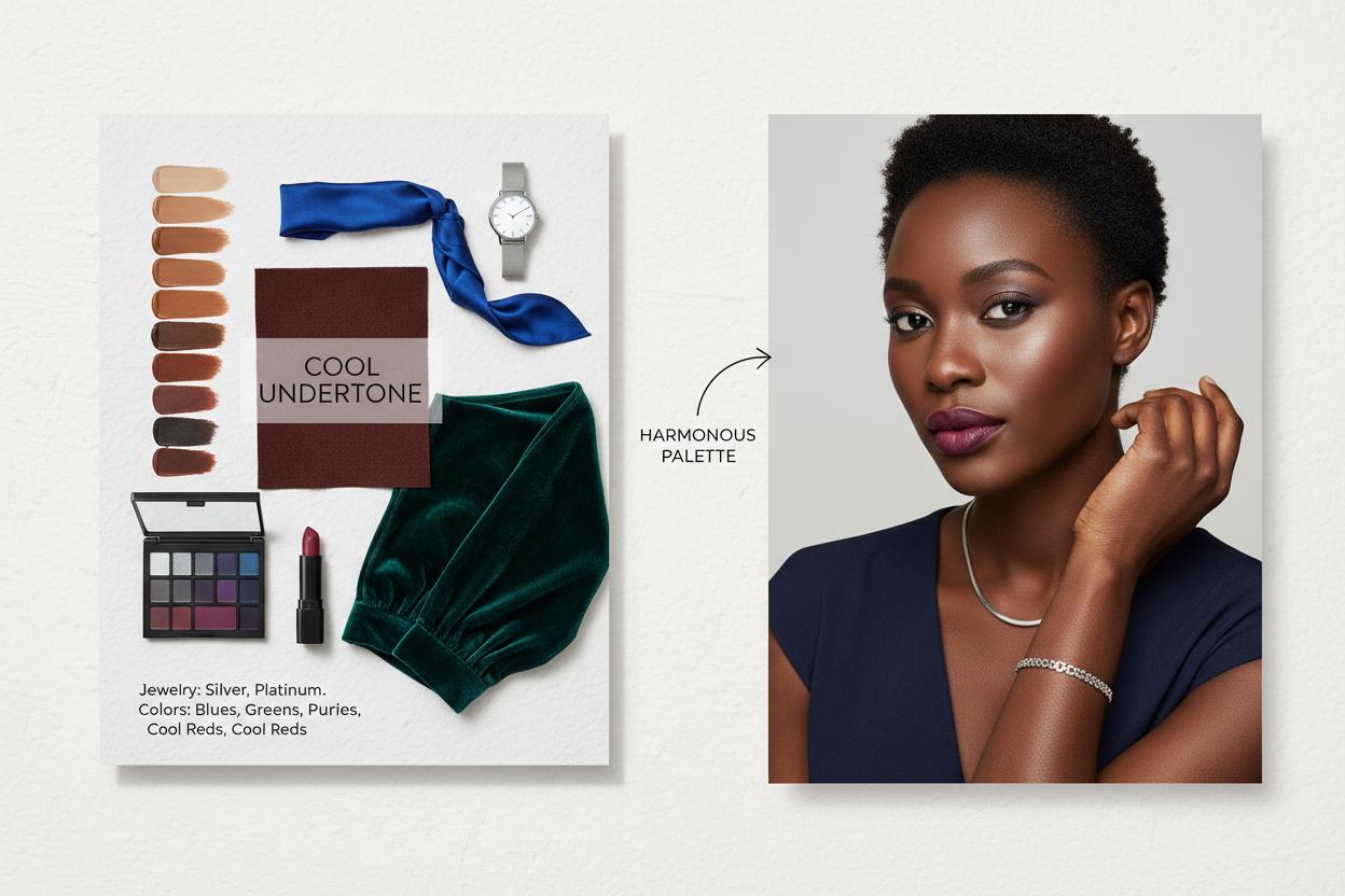Dark Skin Warm vs Cool Undertone section visual for What Cool Undertones Look Like on Dark Skin