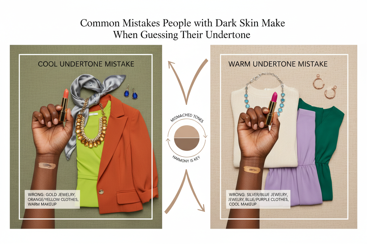 Dark Skin Warm vs Cool Undertone section visual for Common Mistakes People with Dark Skin Make When Guessing Their Undertone